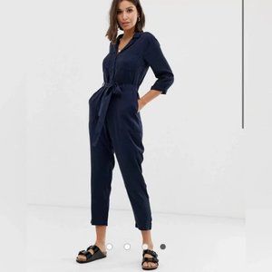 Abercrombie & Fitch Navy Cargo Classic Utility Button Up Jumpsuit